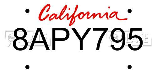 8APY795 California License Plate