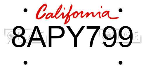 8APY799 California License Plate