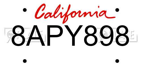 8APY898 California License Plate