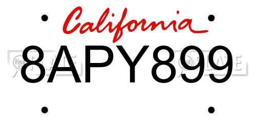 8APY899 California License Plate