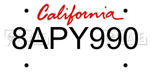 8APY990 California License Plate