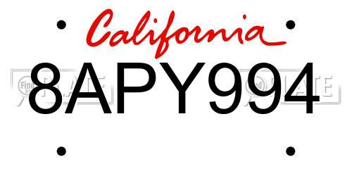 8APY994 California License Plate