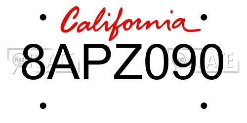 8APZ090 California License Plate