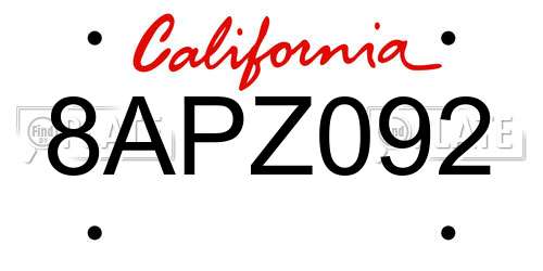8APZ092 California License Plate