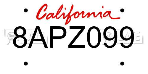 8APZ099 California License Plate