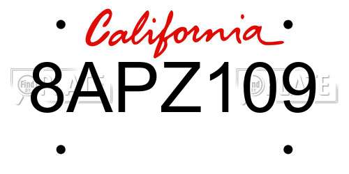 8APZ109 California License Plate