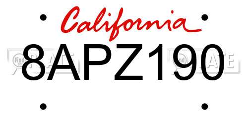 8APZ190 California License Plate