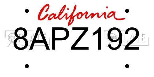 8APZ192 California License Plate