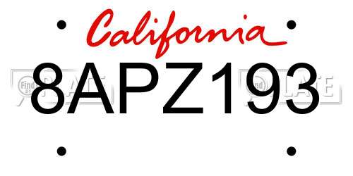 8APZ193 California License Plate