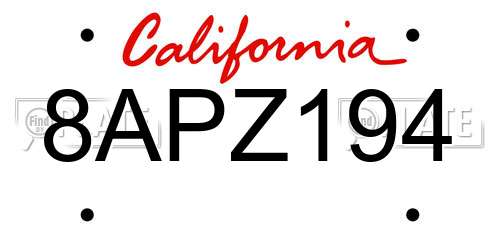 8APZ194 California License Plate