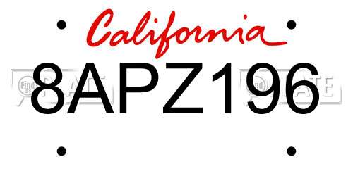 8APZ196 California License Plate