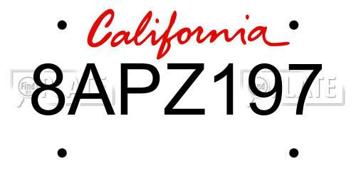 8APZ197 California License Plate