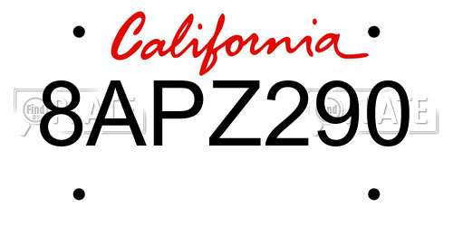 8APZ290 California License Plate