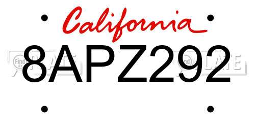 8APZ292 California License Plate