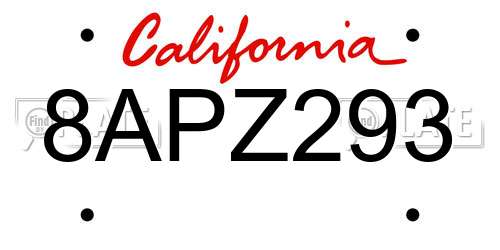 8APZ293 California License Plate