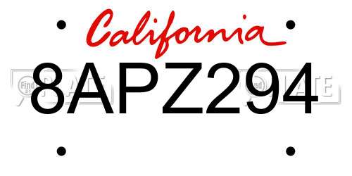 8APZ294 California License Plate