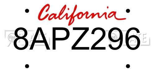 8APZ296 California License Plate
