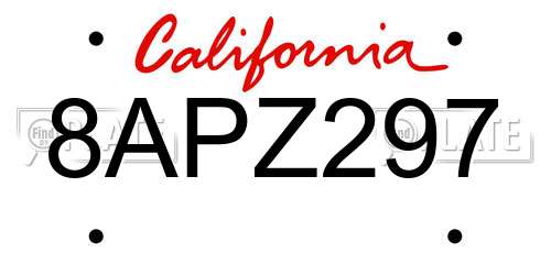 8APZ297 California License Plate