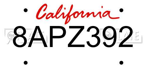 8APZ392 California License Plate