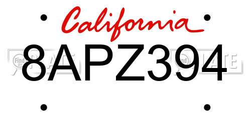 8APZ394 California License Plate