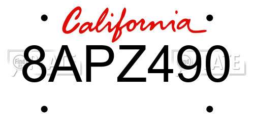 8APZ490 California License Plate