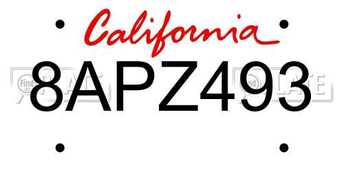 8APZ493 California License Plate