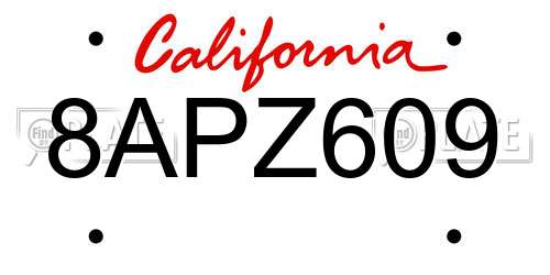 8APZ609 California License Plate