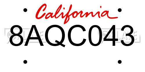8AQC043 California License Plate