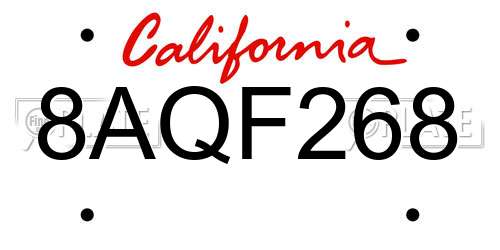 8AQF268 California License Plate