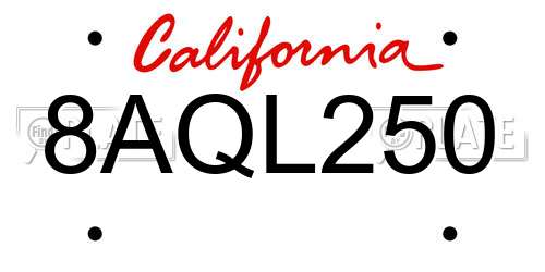 8AQL250 California License Plate