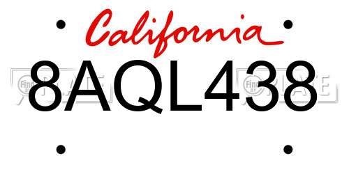 8AQL438 California License Plate