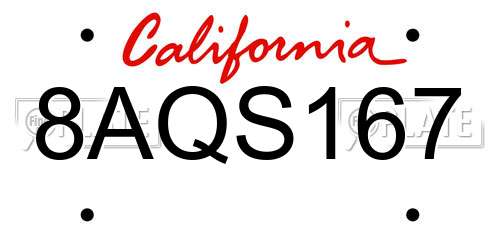 8AQS167 California License Plate