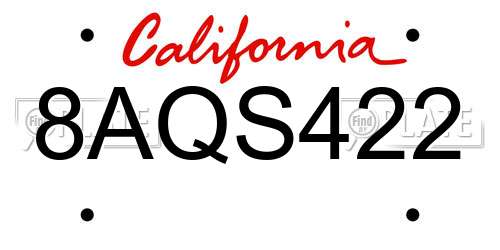 8AQS422 California License Plate