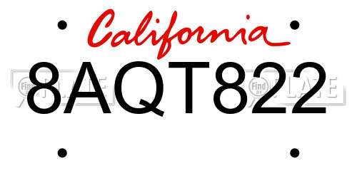 8AQT822 California License Plate