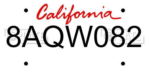 8AQW082 California License Plate
