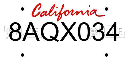 8AQX034 California License Plate