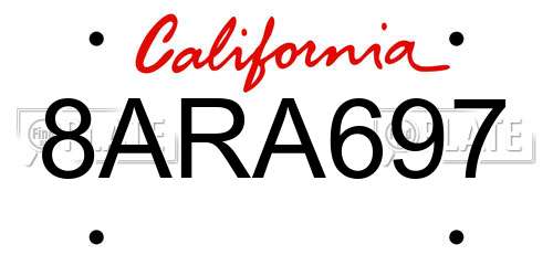 8ARA697 California License Plate