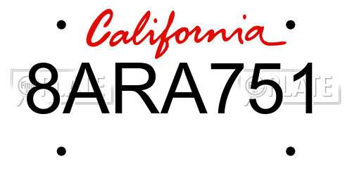 8ARA751 California License Plate