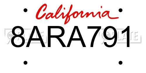8ARA791 California License Plate