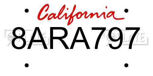 8ARA797 California License Plate