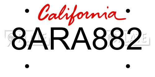 8ARA882 California License Plate