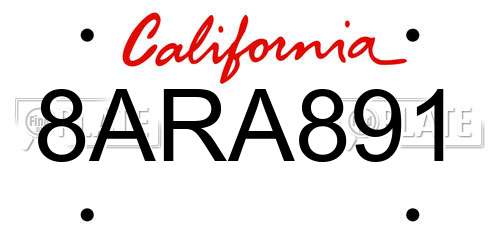 8ARA891 California License Plate