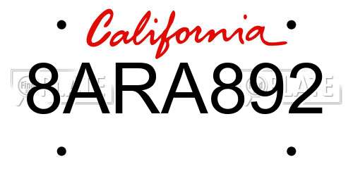 8ARA892 California License Plate