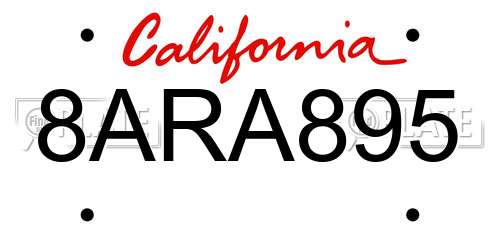 8ARA895 California License Plate