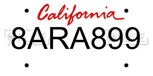 8ARA899 California License Plate