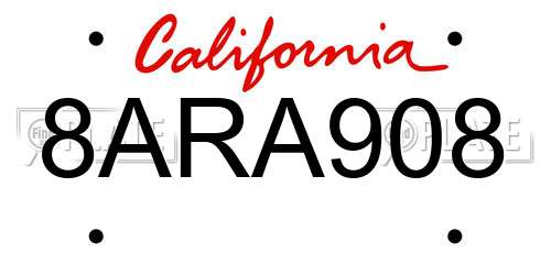 8ARA908 California License Plate