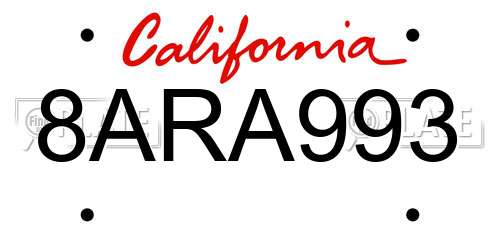 8ARA993 California License Plate