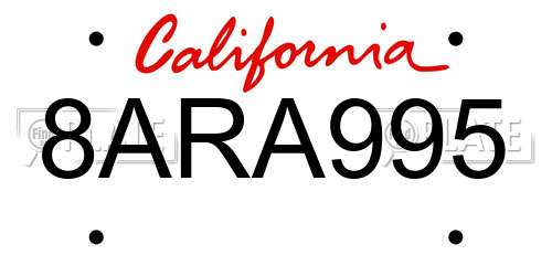 8ARA995 California License Plate