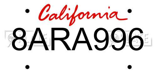 8ARA996 California License Plate