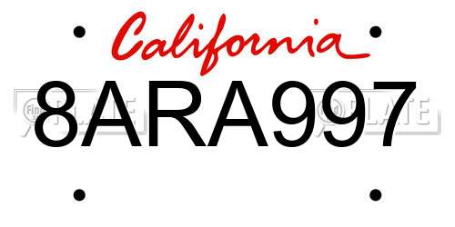 8ARA997 California License Plate